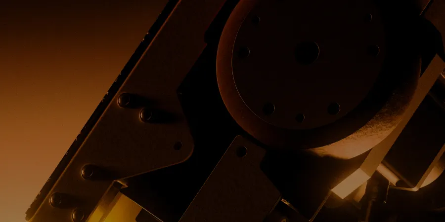 close up of the iwhub stylised in dark orange lighting.
