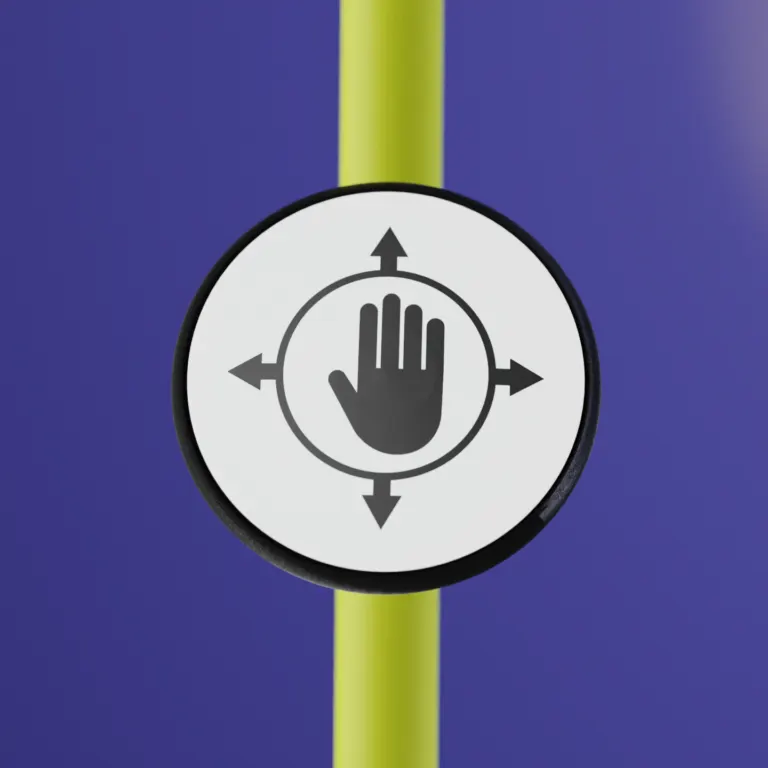 Front face of the PUK's gimballed top showing a hand icon with four directional arrows